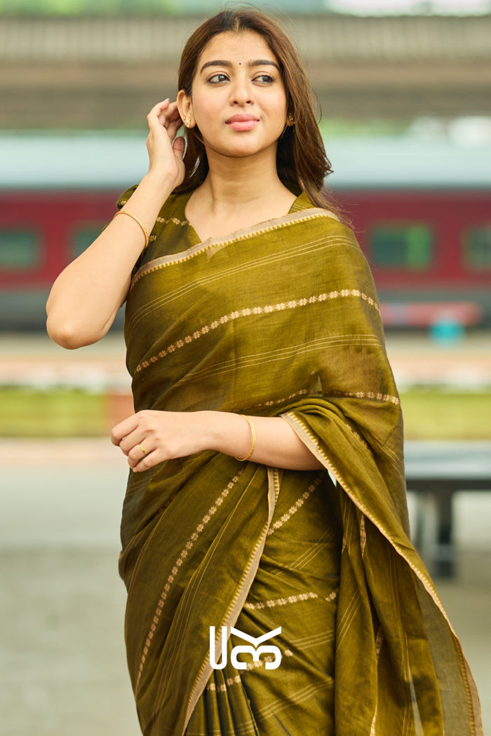 Madhvi Handloom Saree in Mehndi