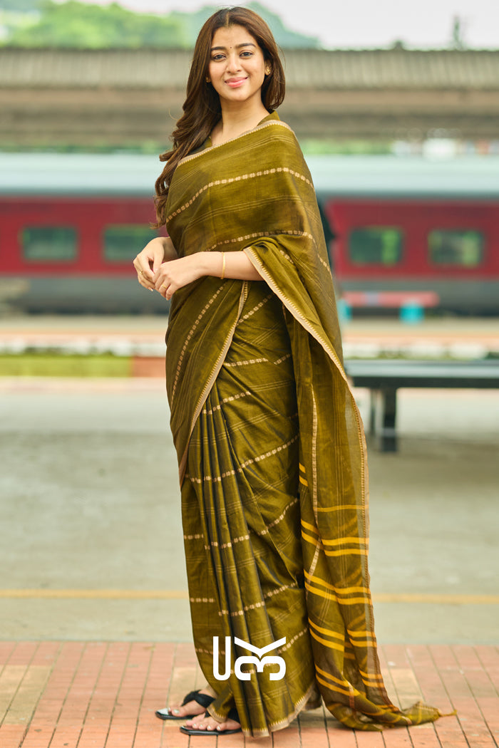 Madhvi Handloom Saree in Mehndi