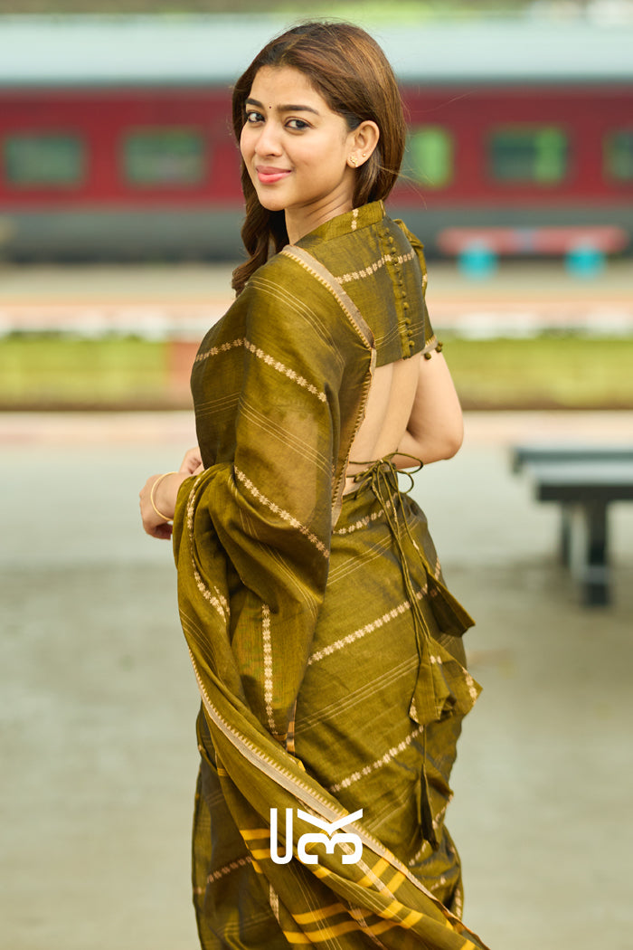 Madhvi Handloom Saree in Mehndi