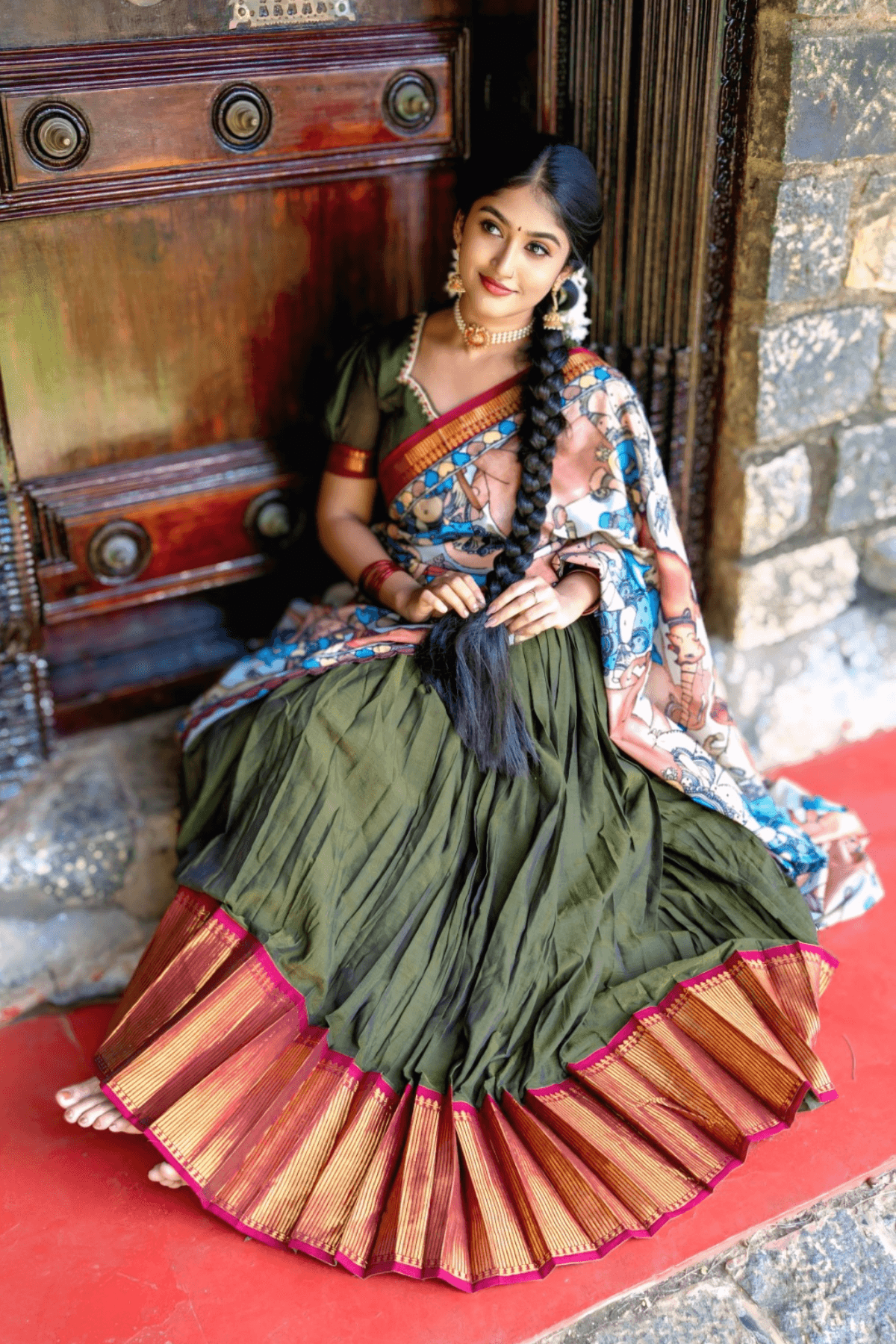 KrishnaLeela Half Saree in Mehndi