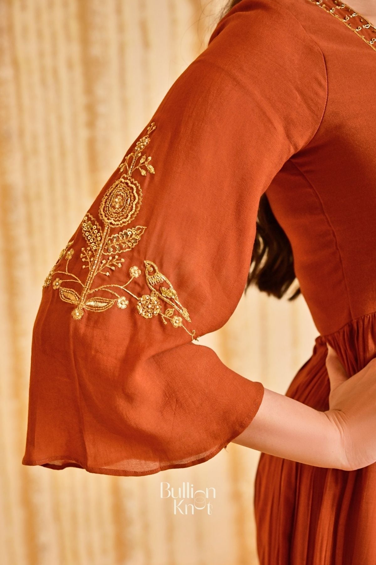 Resham Rustika Kurta Set (Dress) in Brown