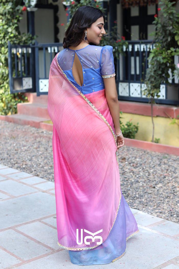 Sukoon Ke Rang Organza Saree in Blue & Pink