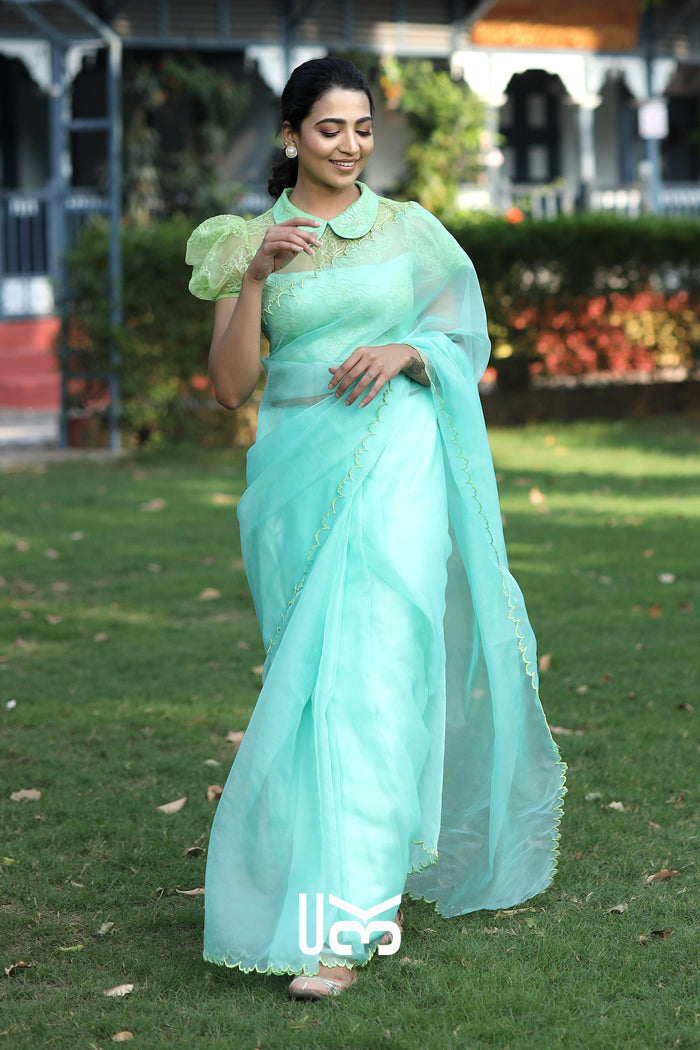 Chal Chalein Organza Saree in Aqua