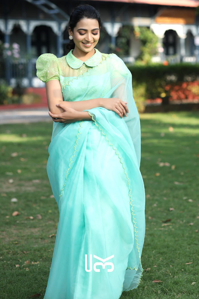 Chal Chalein Organza Saree in Aqua