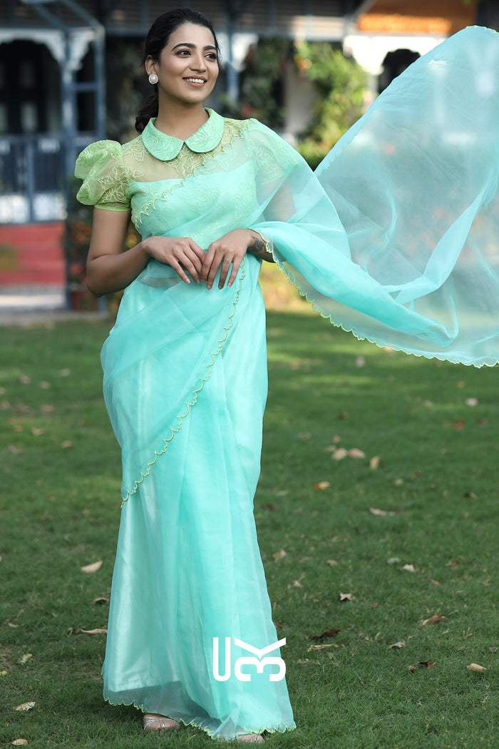 Chal Chalein Organza Saree in Aqua