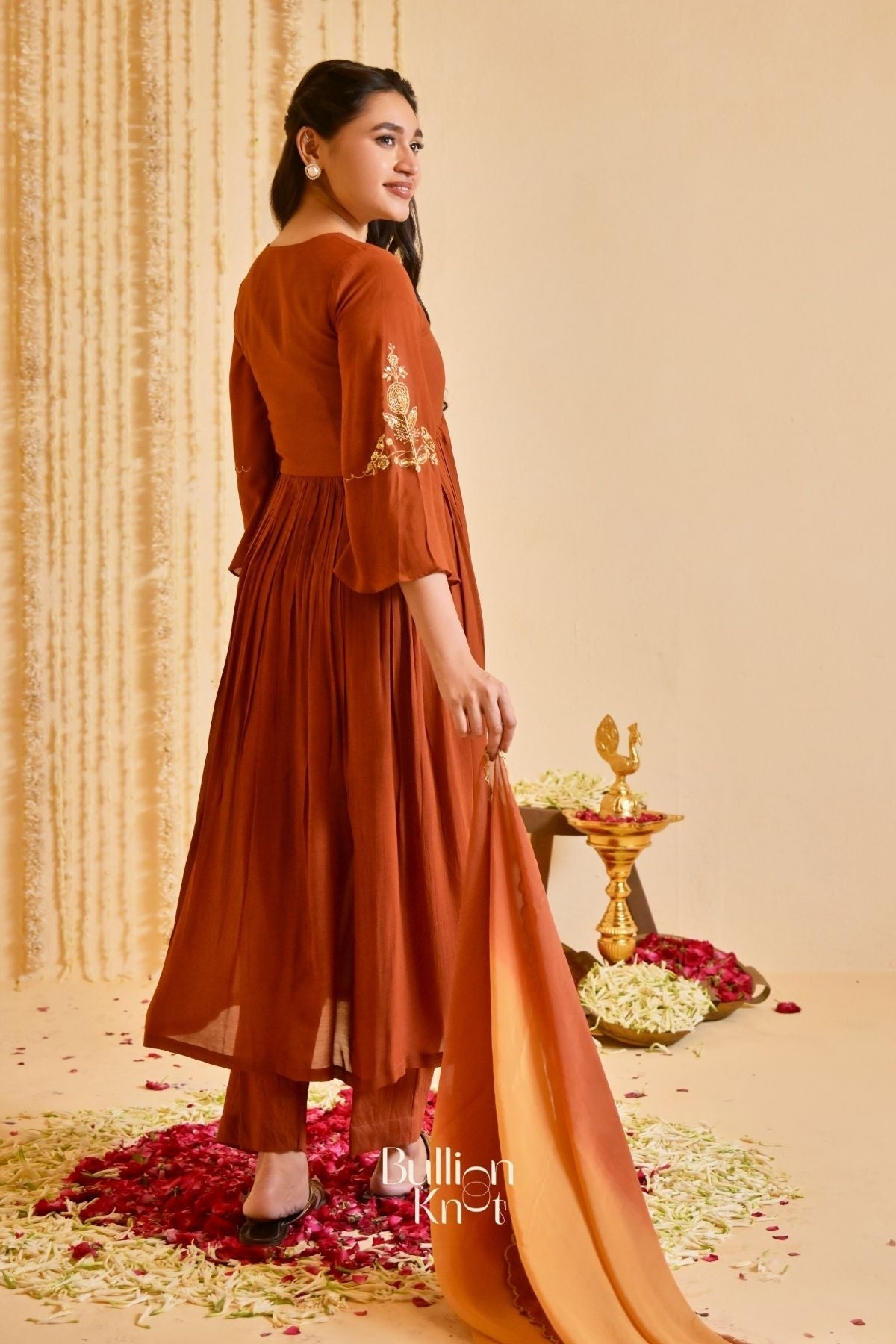 Resham Rustika Kurta Set (Dress) in Brown
