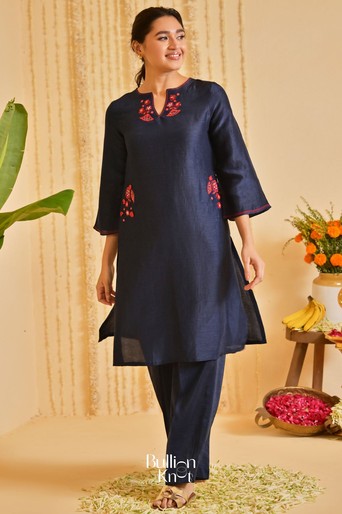 Tatvaneel Linen Kurta Set (Dress) in Deep Blue