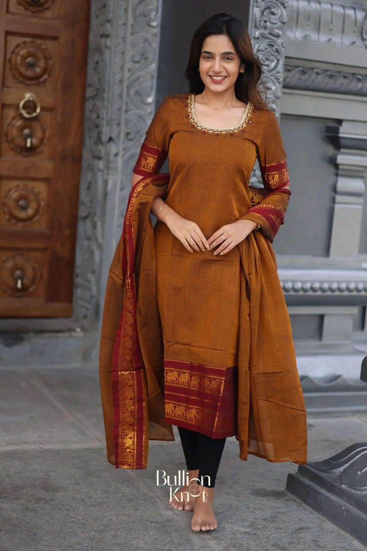Vidhya Kurta set In Ochre Yellow