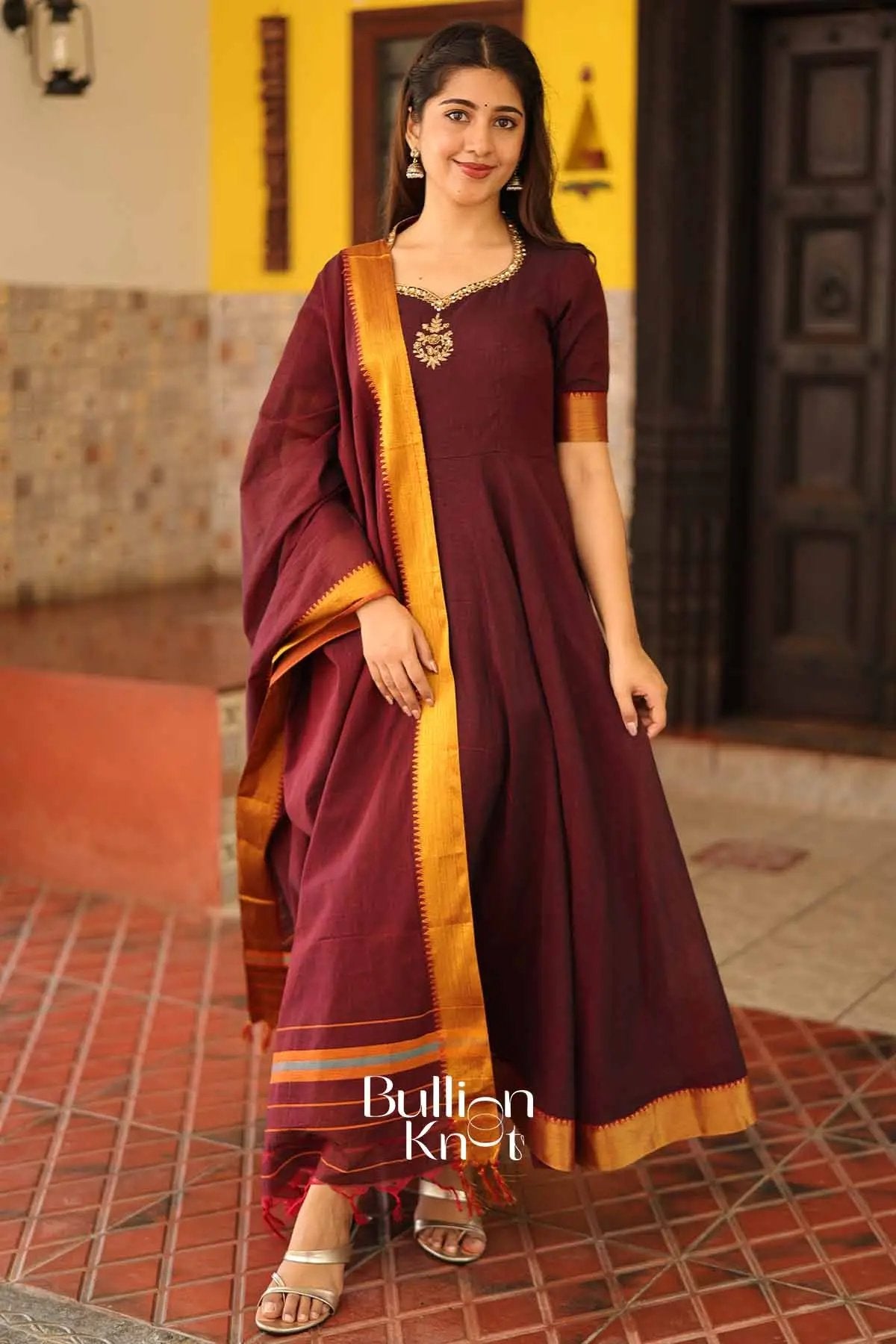 Aakarsha Maroon Handloom Anarkali Kurta Set