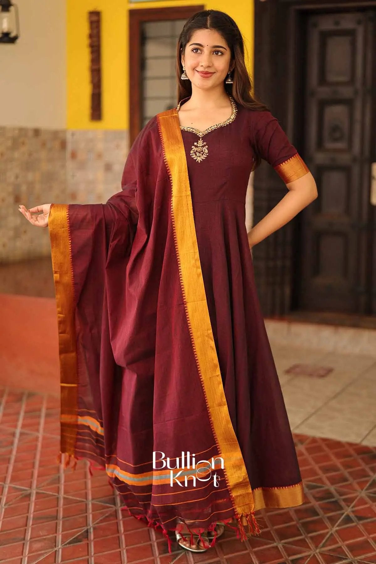 Aakarsha Maroon Handloom Anarkali Kurta Set