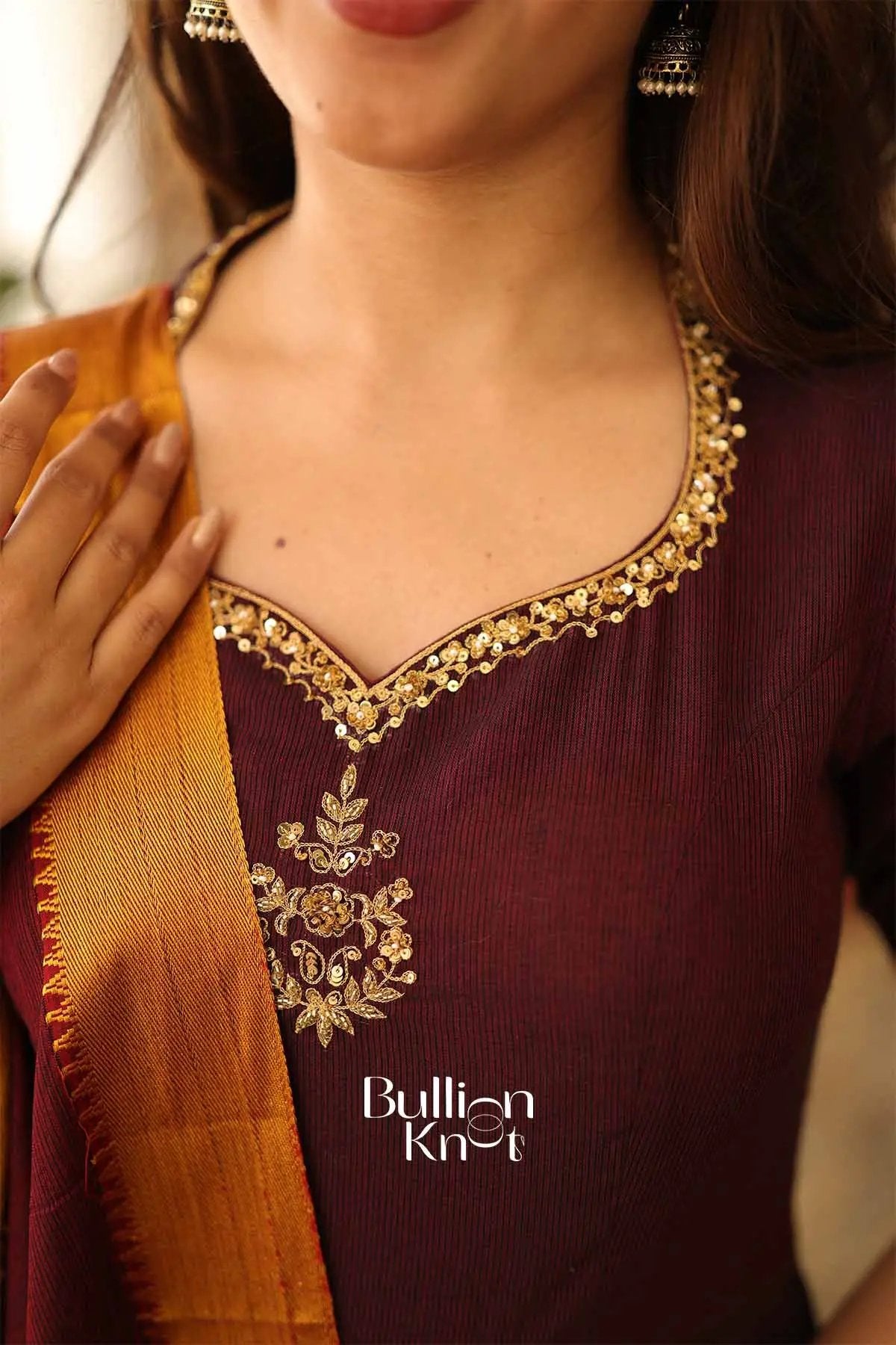 Aakarsha Maroon Handloom Anarkali Kurta Set