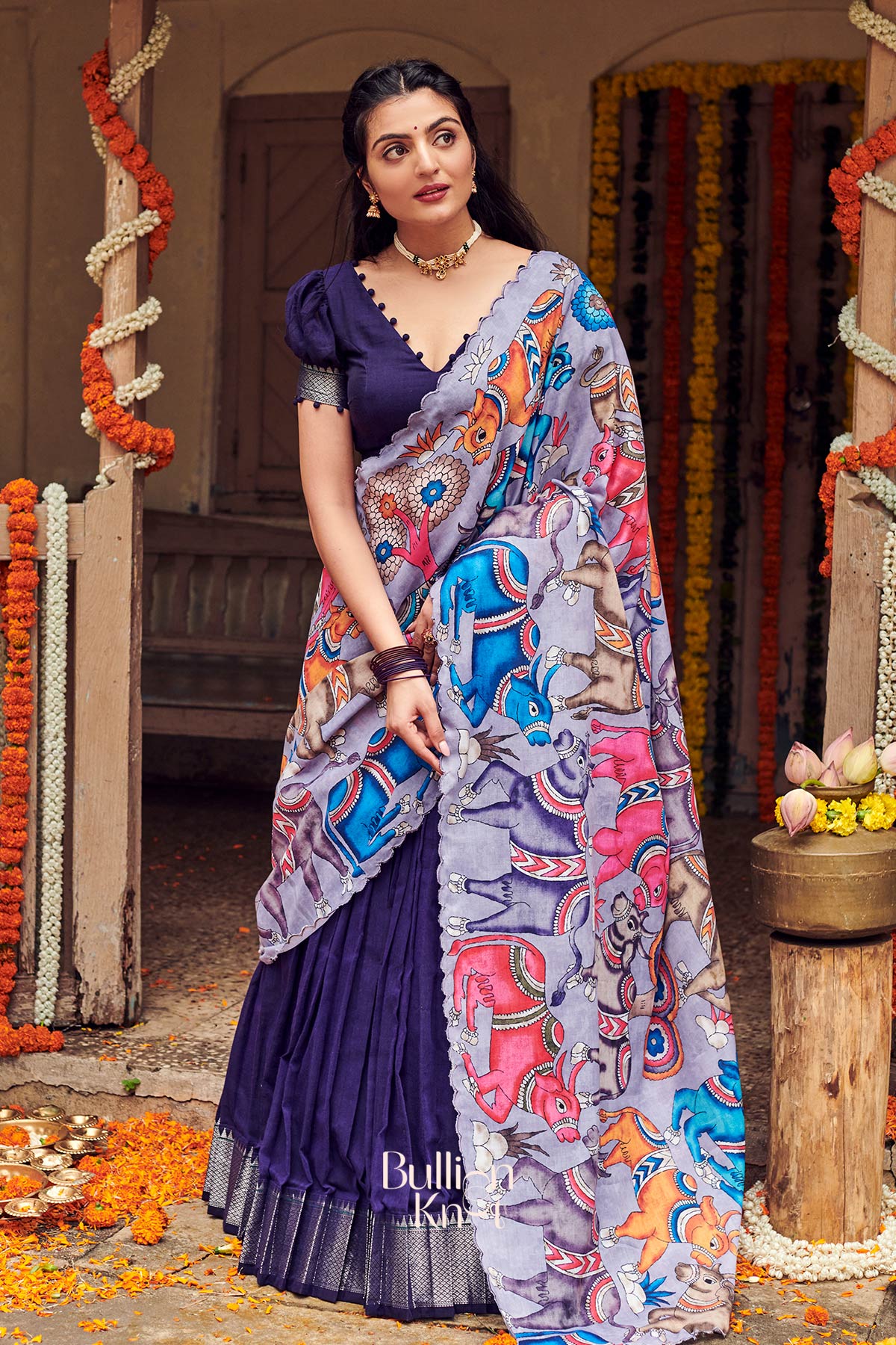 Admiral Narayanpet Half Saree in Blue