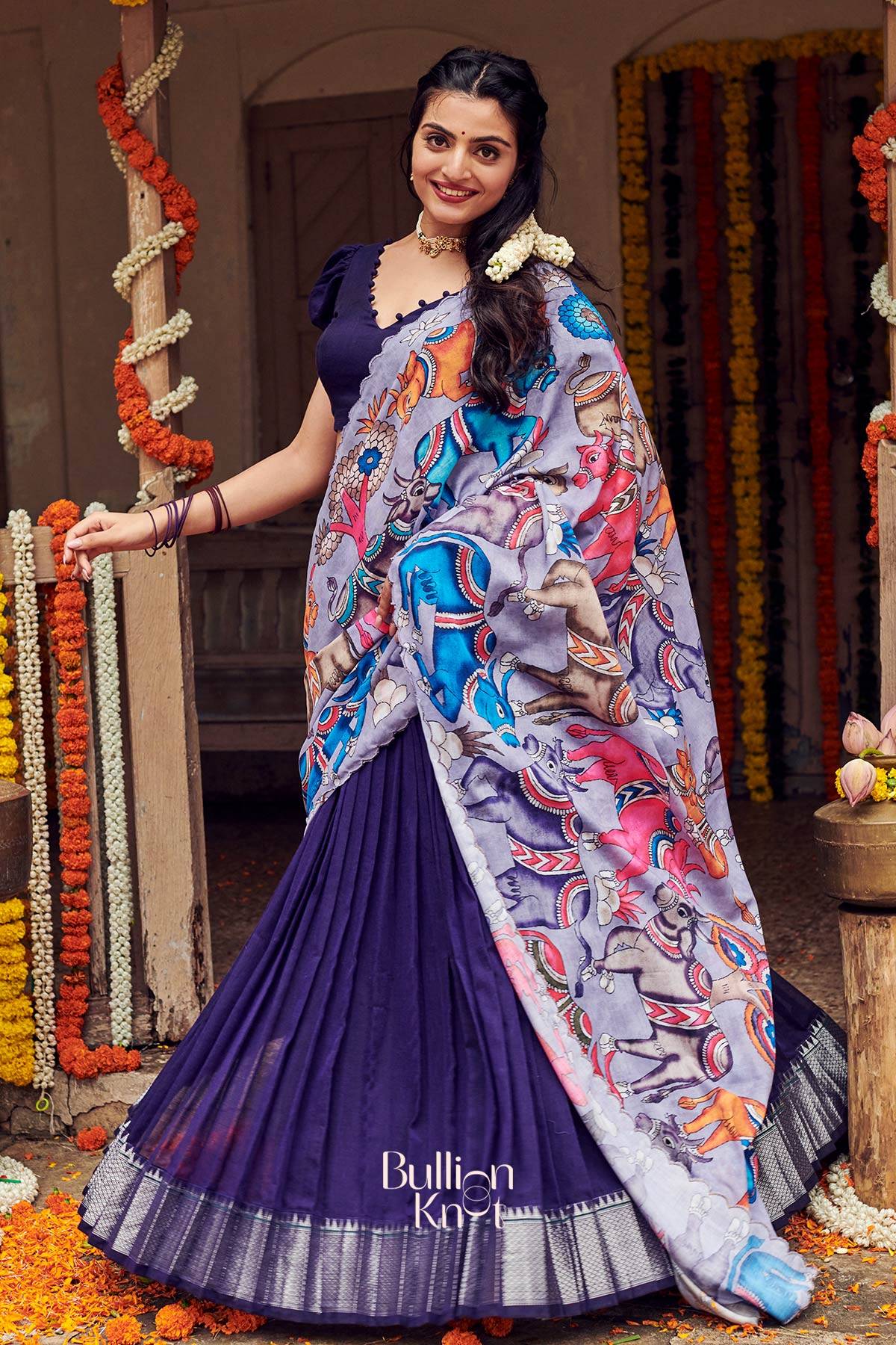 Admiral Narayanpet Half Saree in Blue
