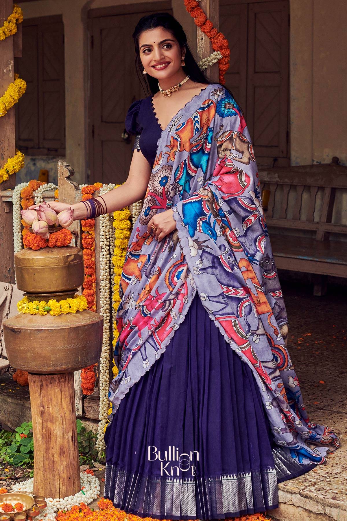 Admiral Narayanpet Half Saree in Blue