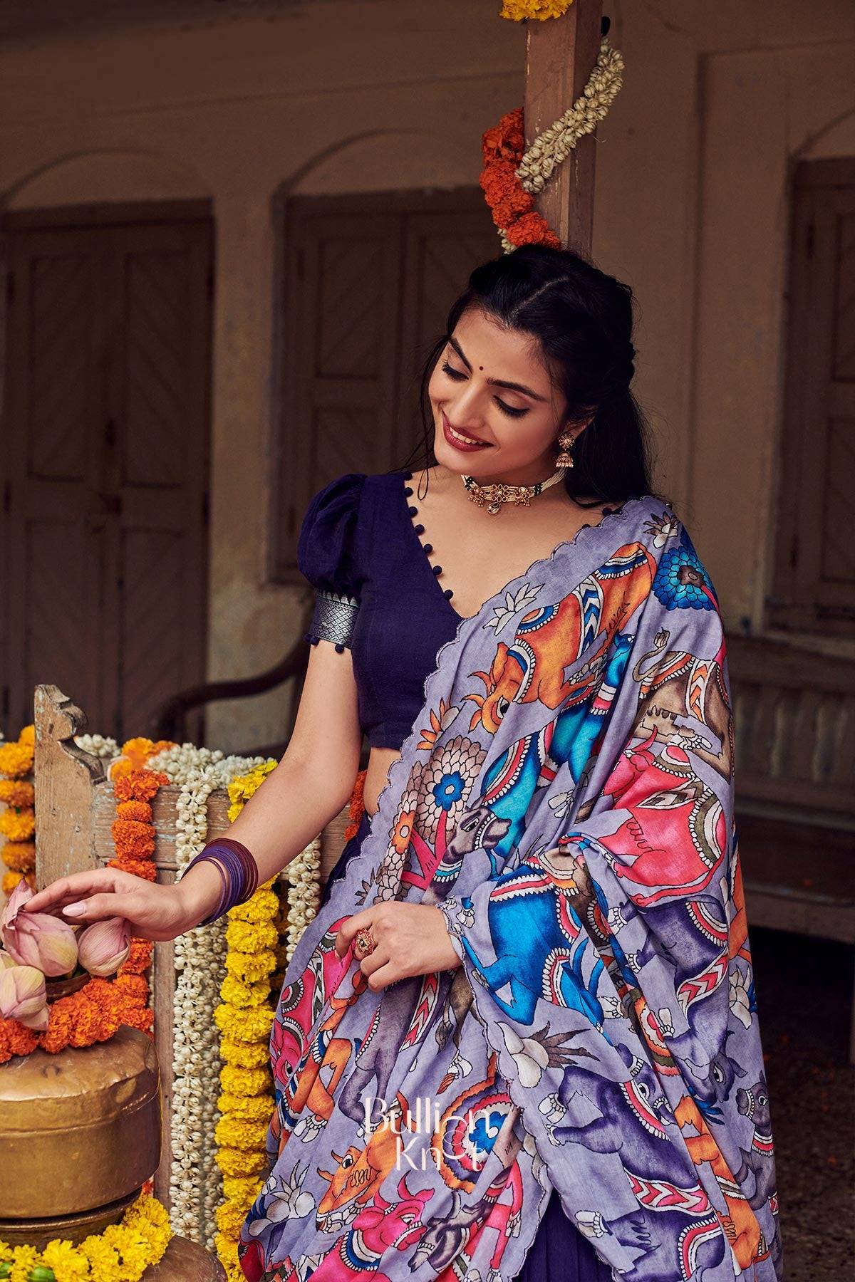 Admiral Narayanpet Half Saree in Blue