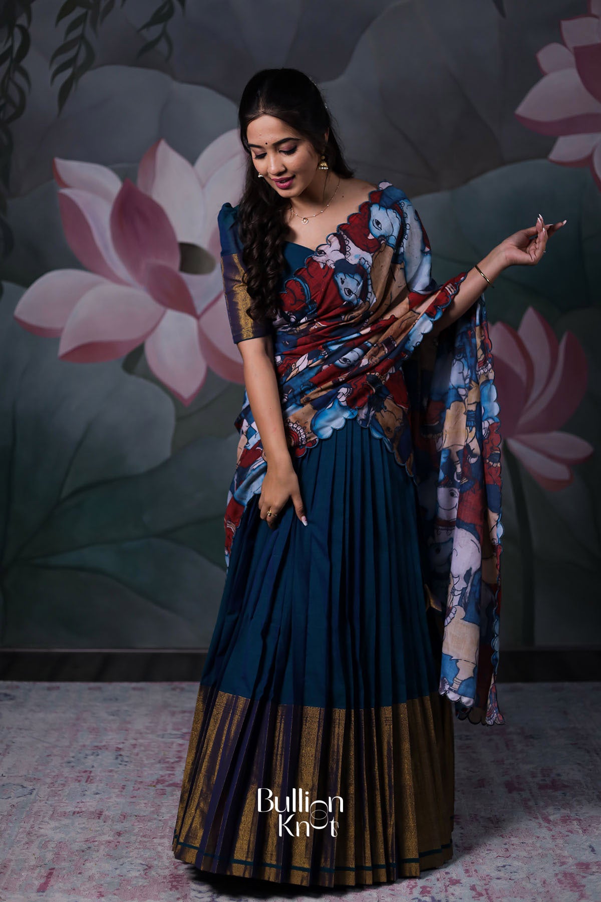 Ahalya Handloom Half Saree in Peacock Blue
