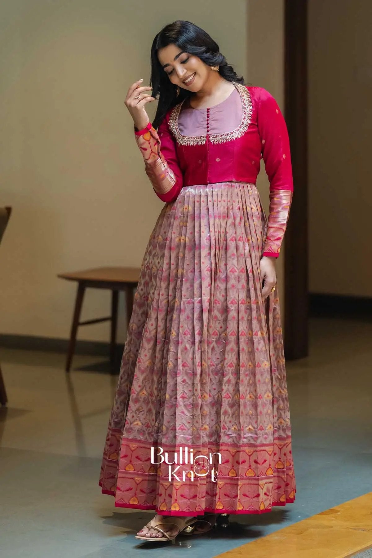 Bhavishya | Pink Pattu Ikkat Jacket Gown