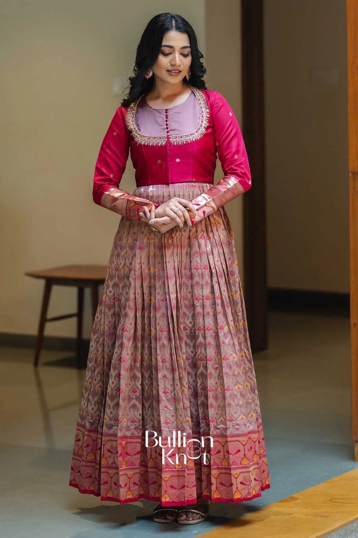 Bhavishya | Pink Pattu Ikkat Jacket Gown