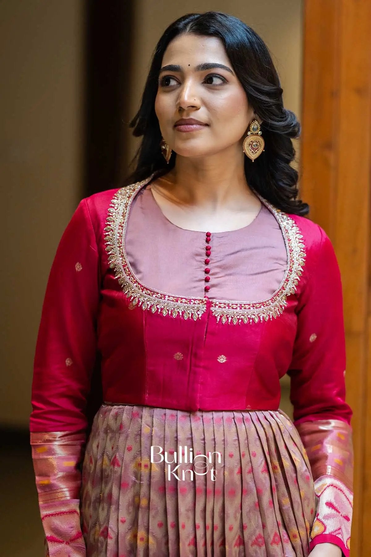 Bhavishya | Pink Pattu Ikkat Jacket Gown
