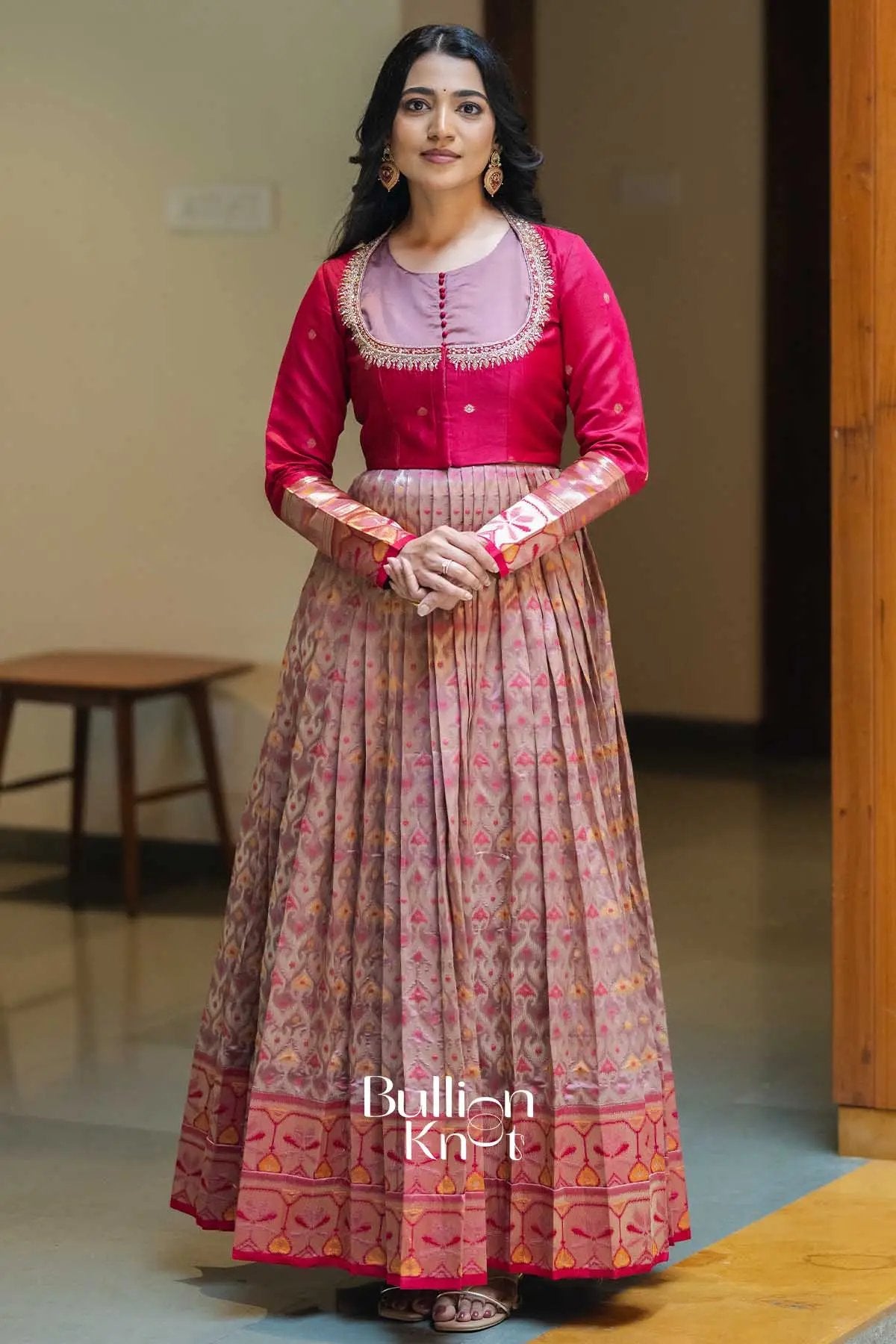 Bhavishya | Pink Pattu Ikkat Jacket Gown
