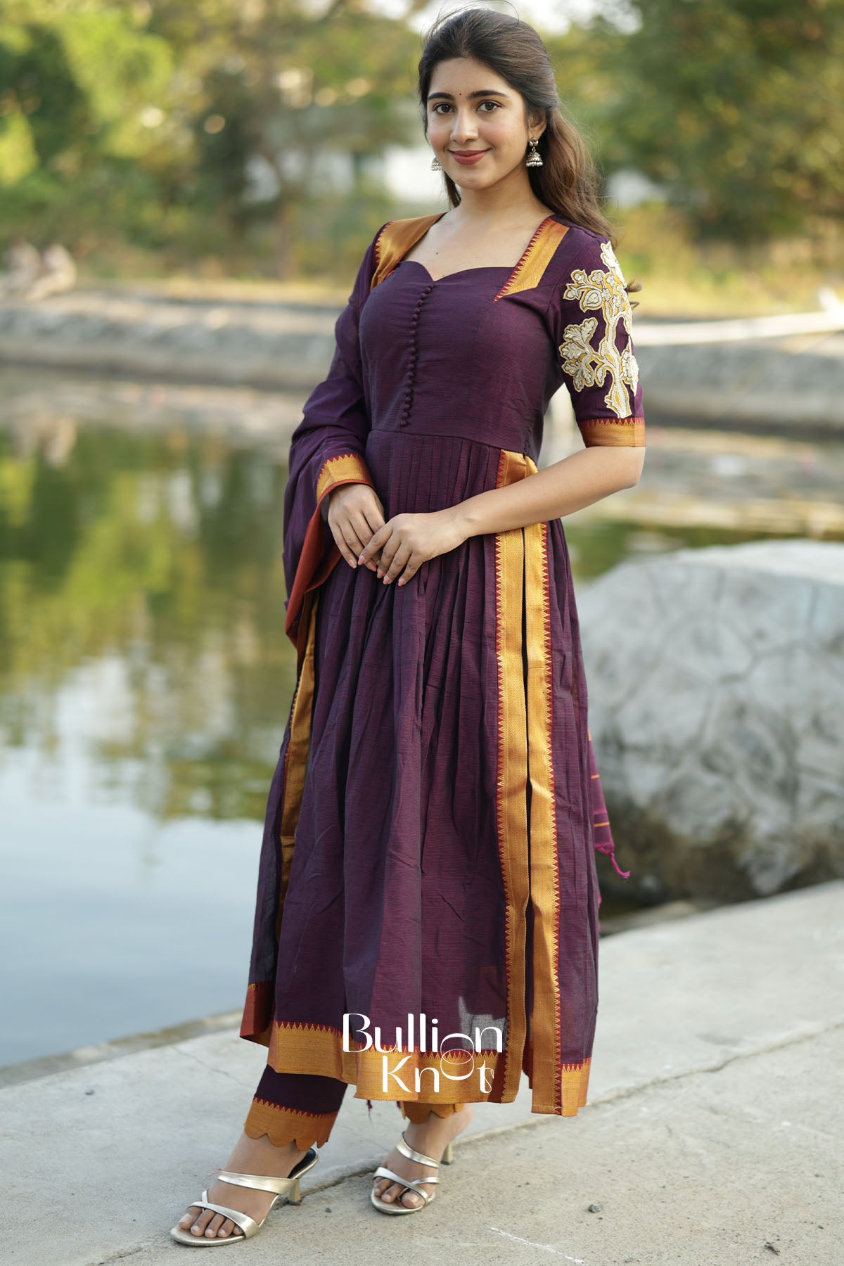 Ambalika Handloom Wine Kurta Suit Set