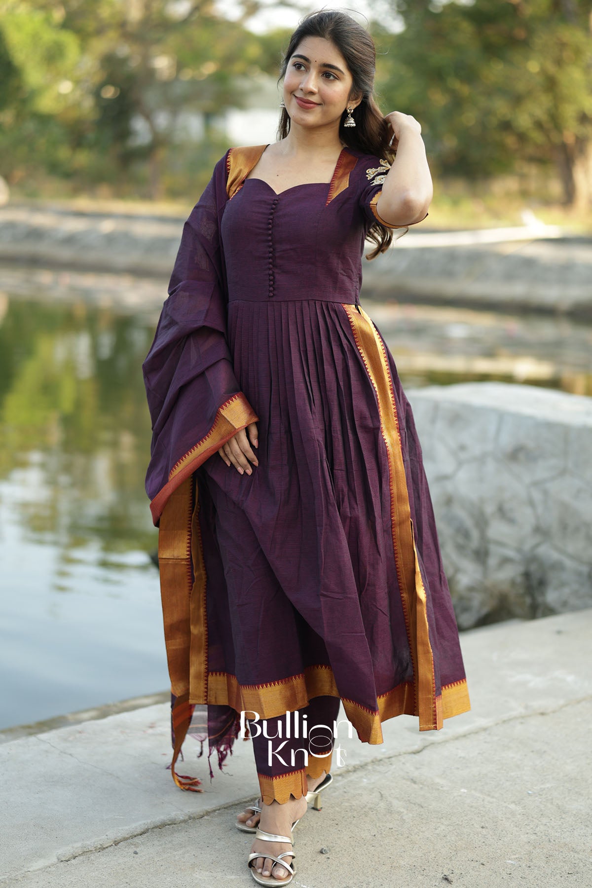 Ambalika Handloom Wine Kurta Suit Set