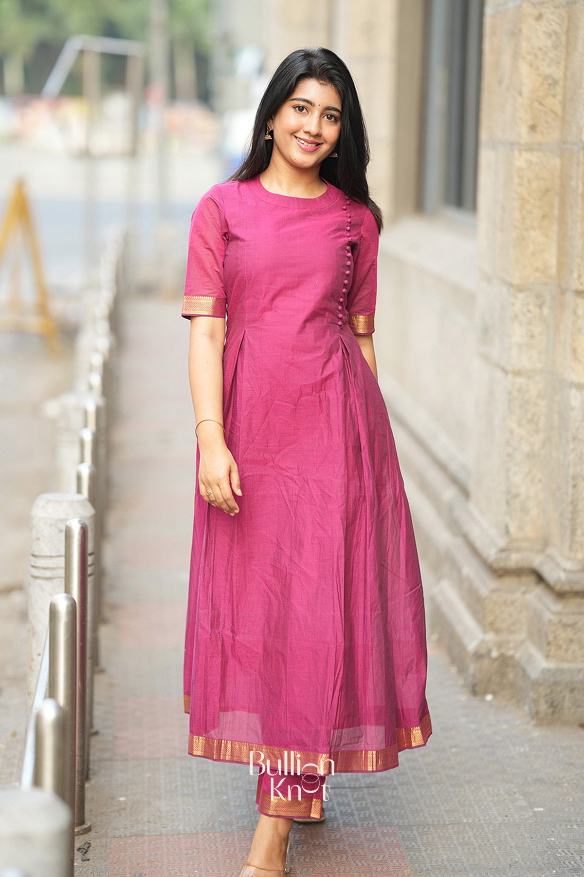 Antra Handloom Kurta Set (Dress) in Magenta