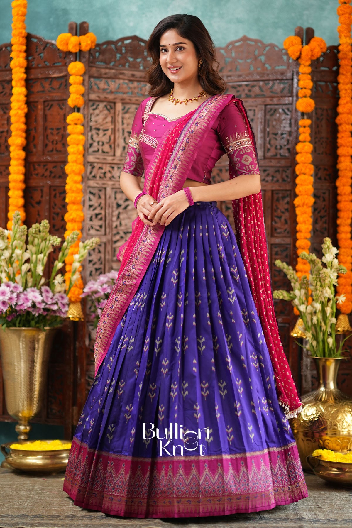 Bhargavi Blue ikkat soft silk Lehenga Set