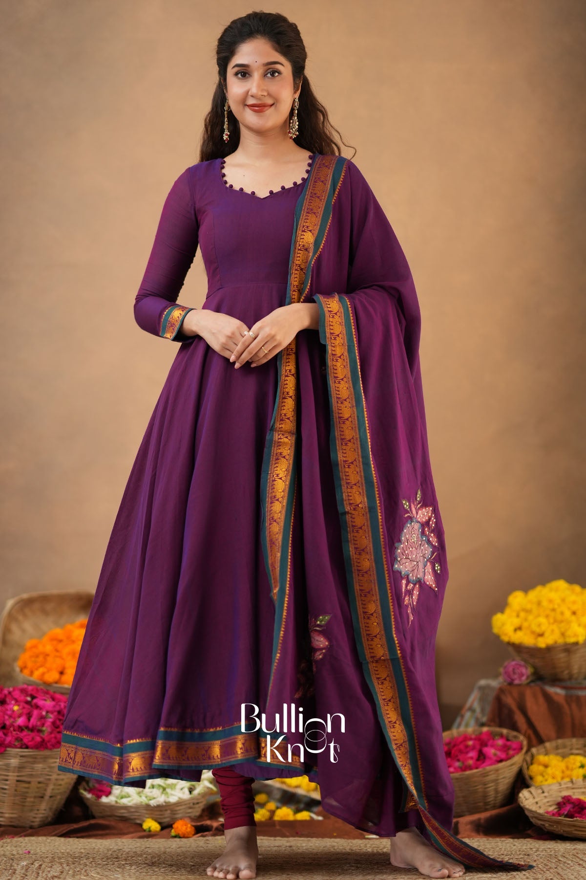 Jamuni kalamkari Handloom Magenta Anarkali Dress