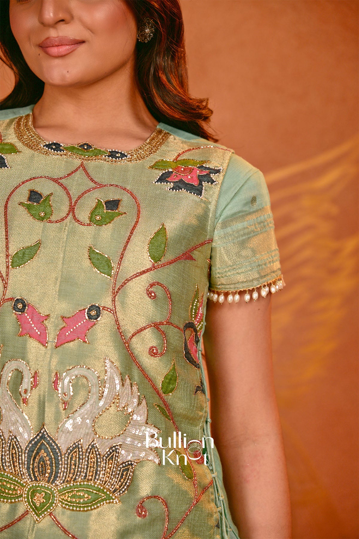 Mugdha Paithani indo western Lehenga in Sea Green