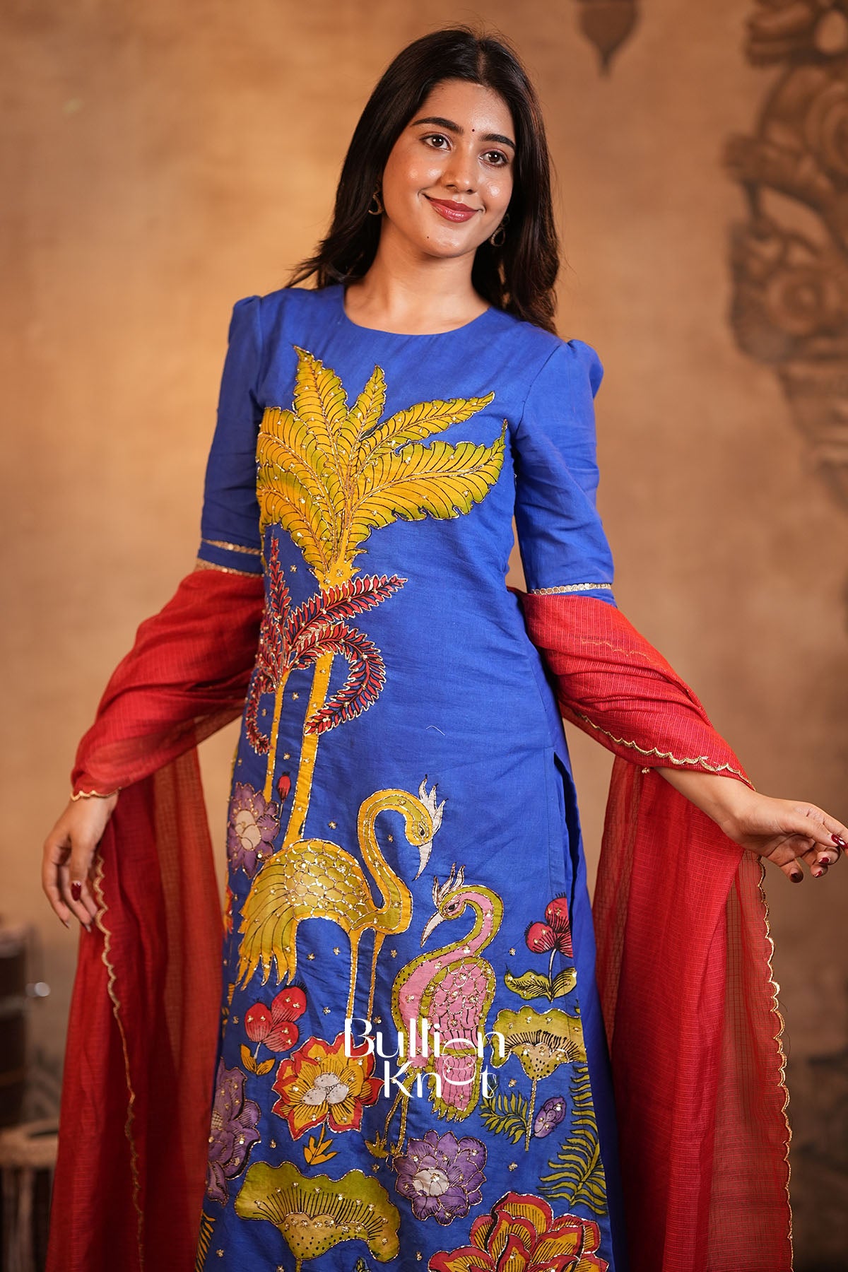 Neela Pan Kalamkari Royal Blue Suit Set