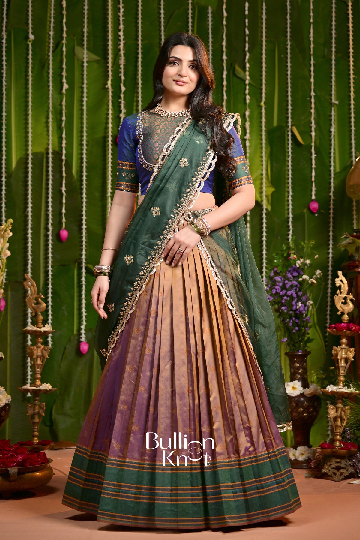 Narayan Paithani Ochre Soft SIlk Lehenga Set