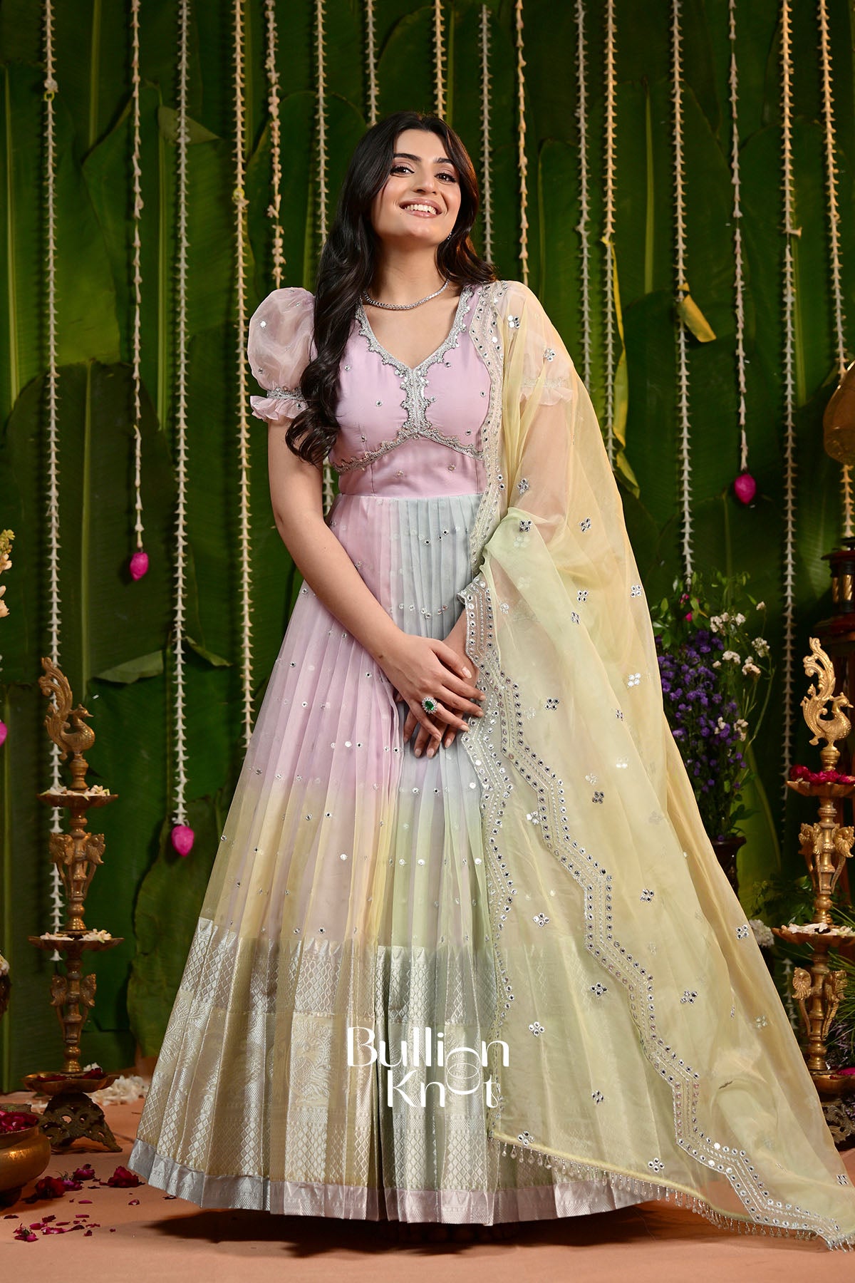 Kalpita Organza Pattu Gown for Elegant Occasions Ethnic Dress bullionknot