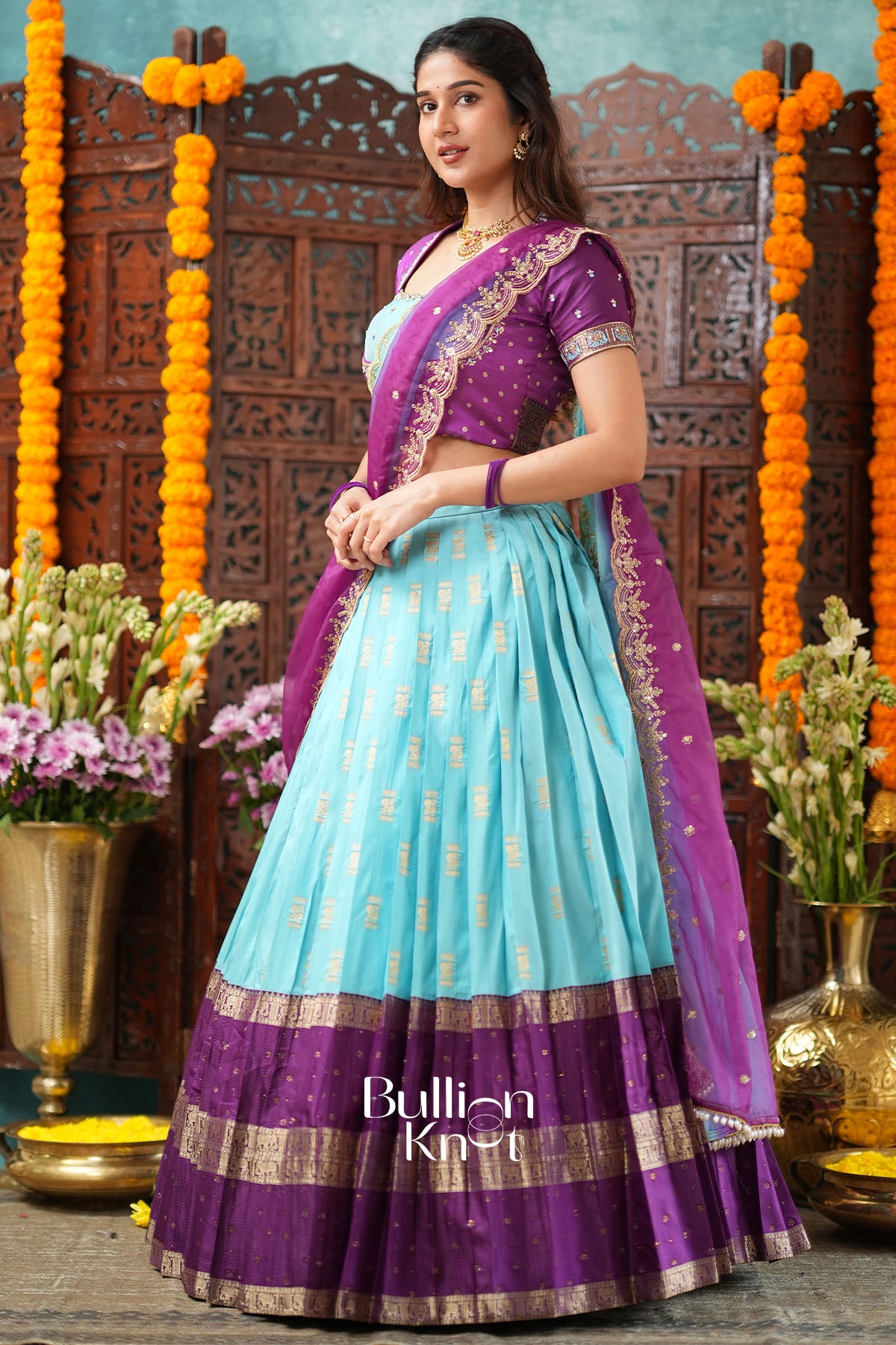 Dhaitri Sky Blue Gadwal Lehenga Set