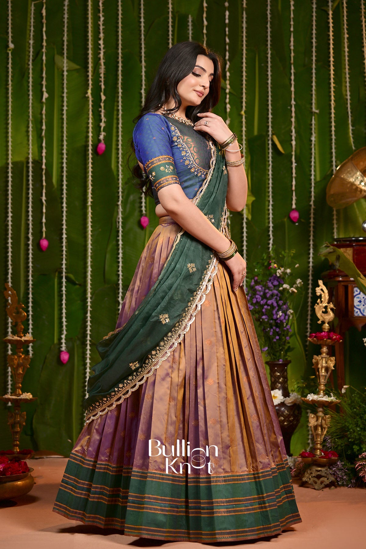 Narayan Paithani Ochre Soft SIlk Lehenga Set