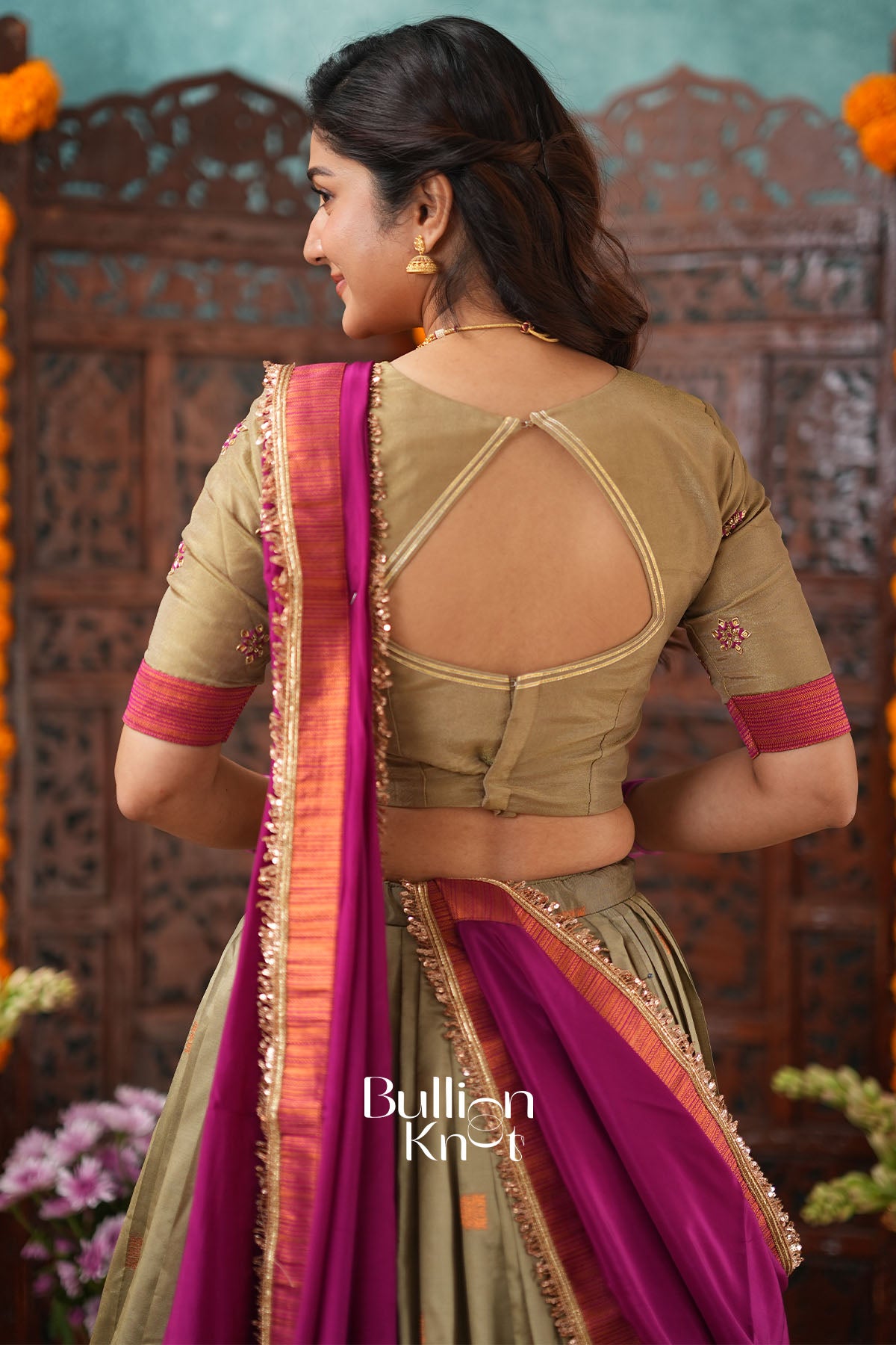 Saubhagya Copper Wine Natural Crep Lehenga Set