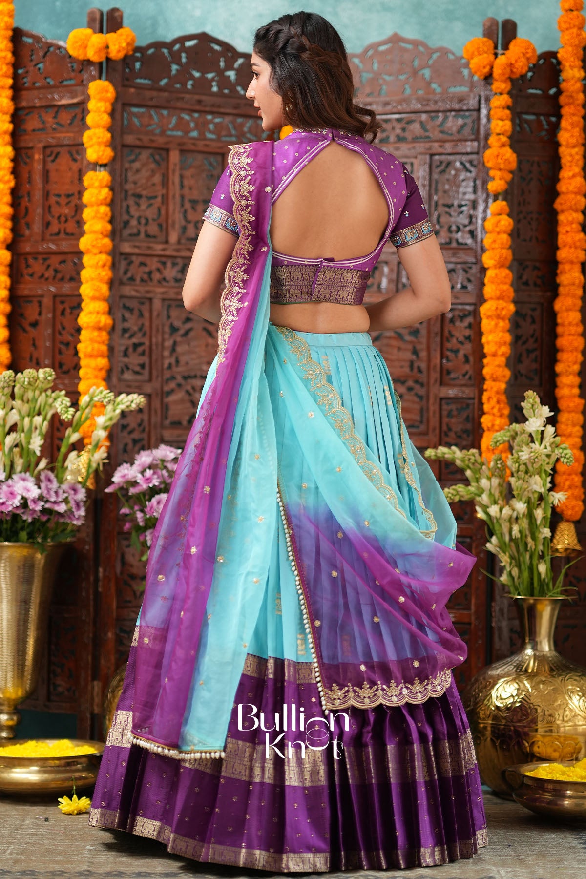 Dhaitri Sky Blue Gadwal Lehenga Set