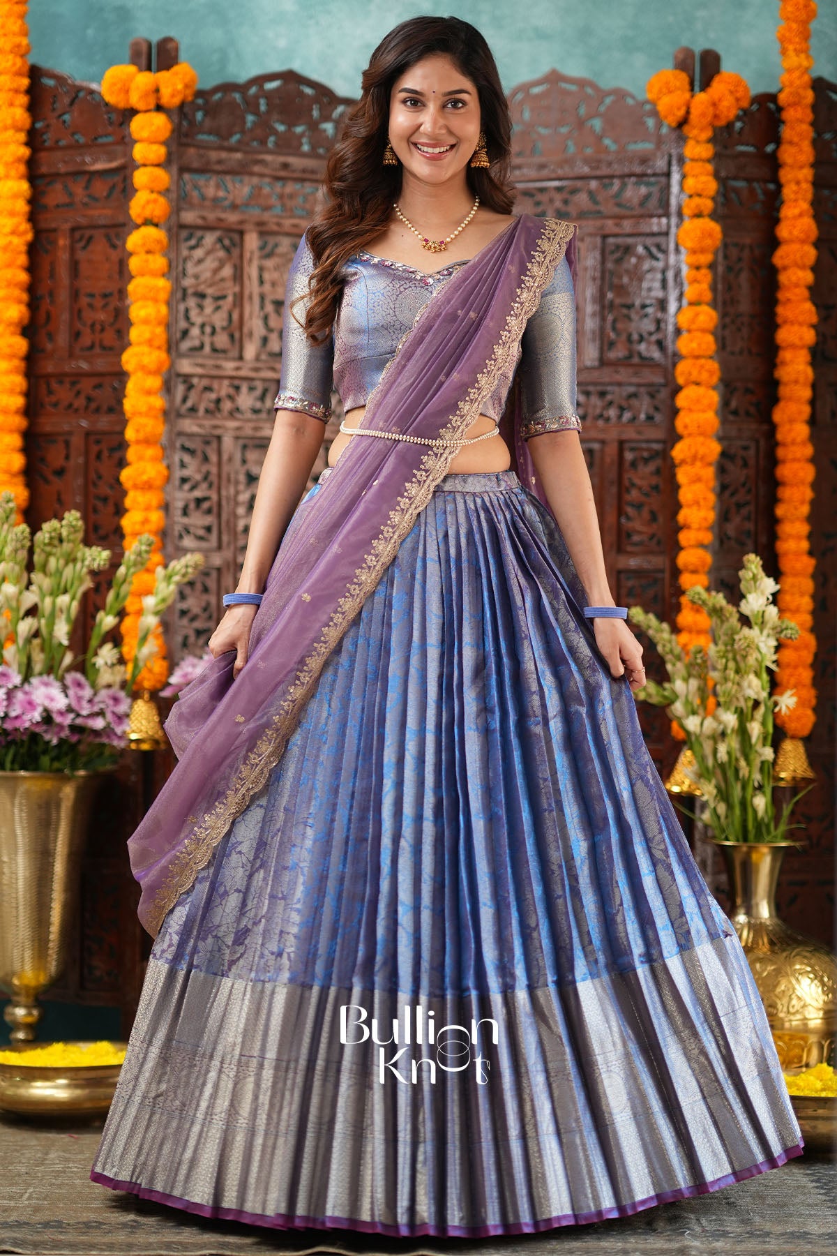 Chestha Tissue Zari Purple Lehenga Set