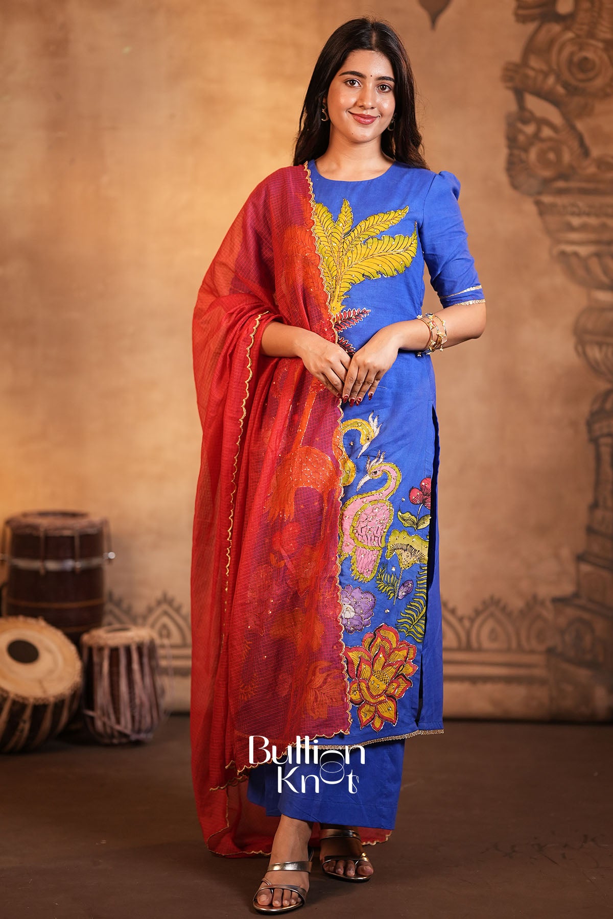 Neela Pan Kalamkari Royal Blue Suit Set