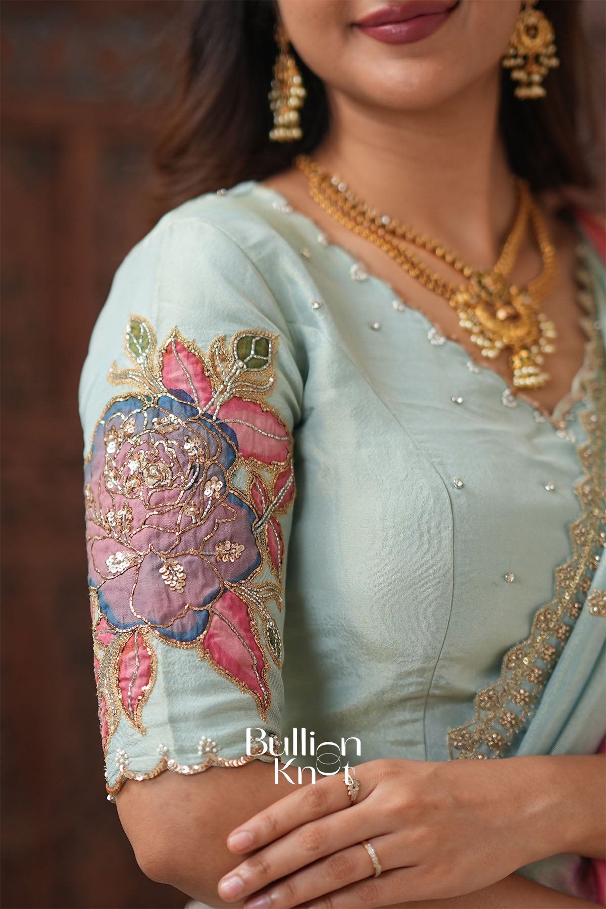 Jalrangi Aqua Blue Tissue kalamkari Lehenga Set