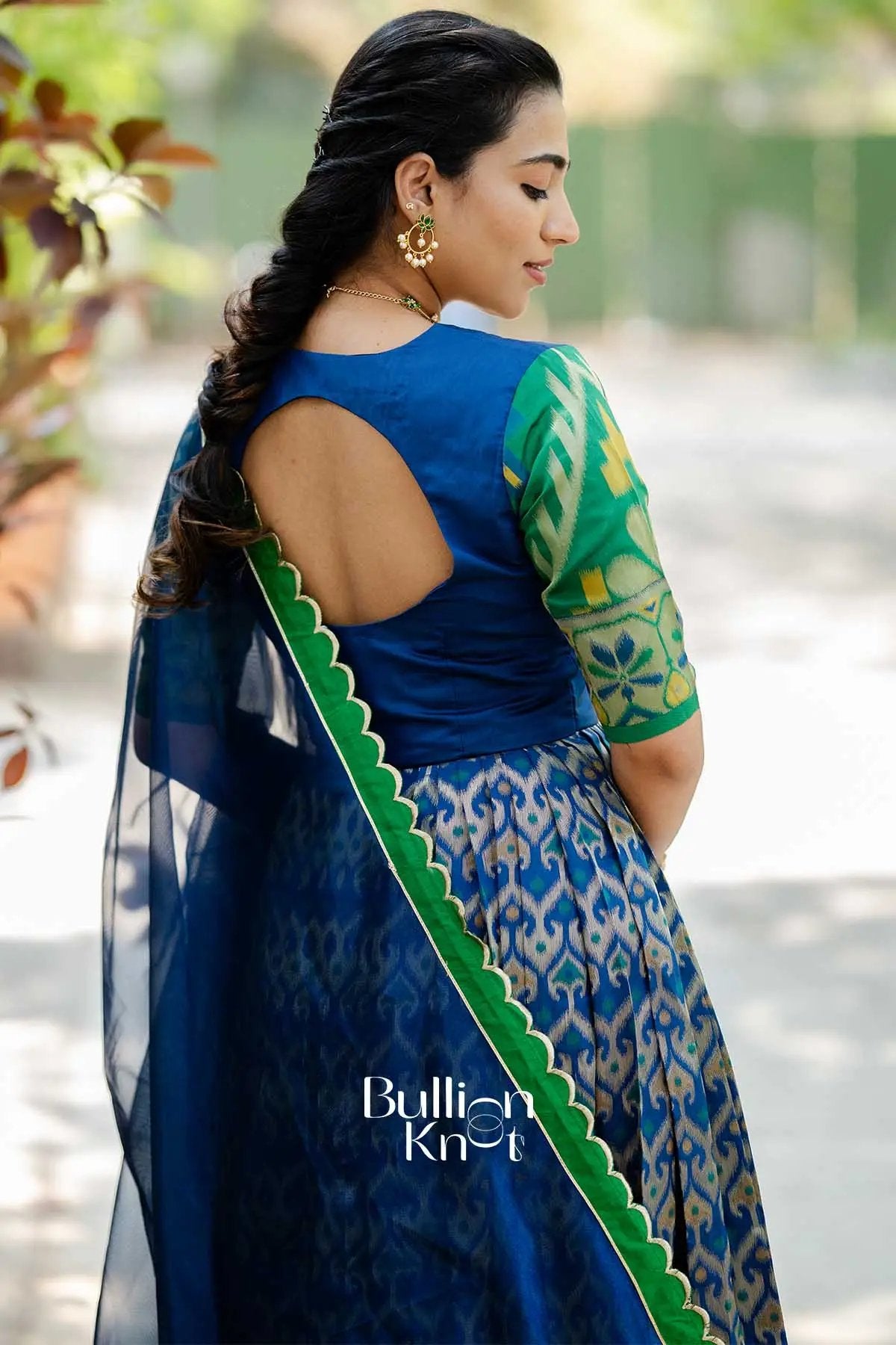 Morbagh | Navy Ikat Silk Anarkali Suit Set for Festive