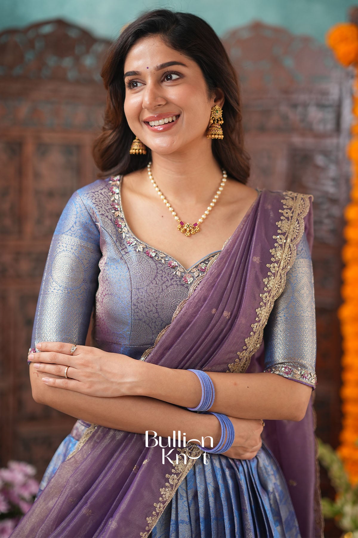 Chestha Tissue Zari Purple Lehenga Set