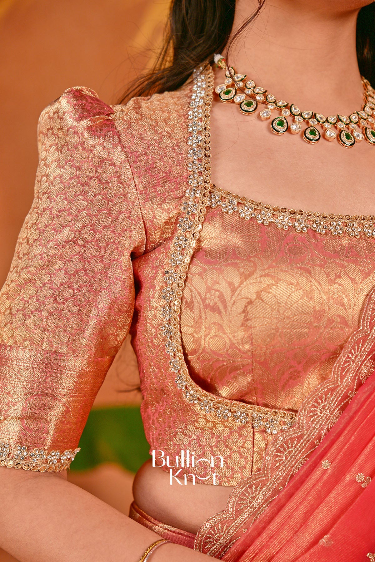 Mohini Tissue Zari Coral red Lehenga Set