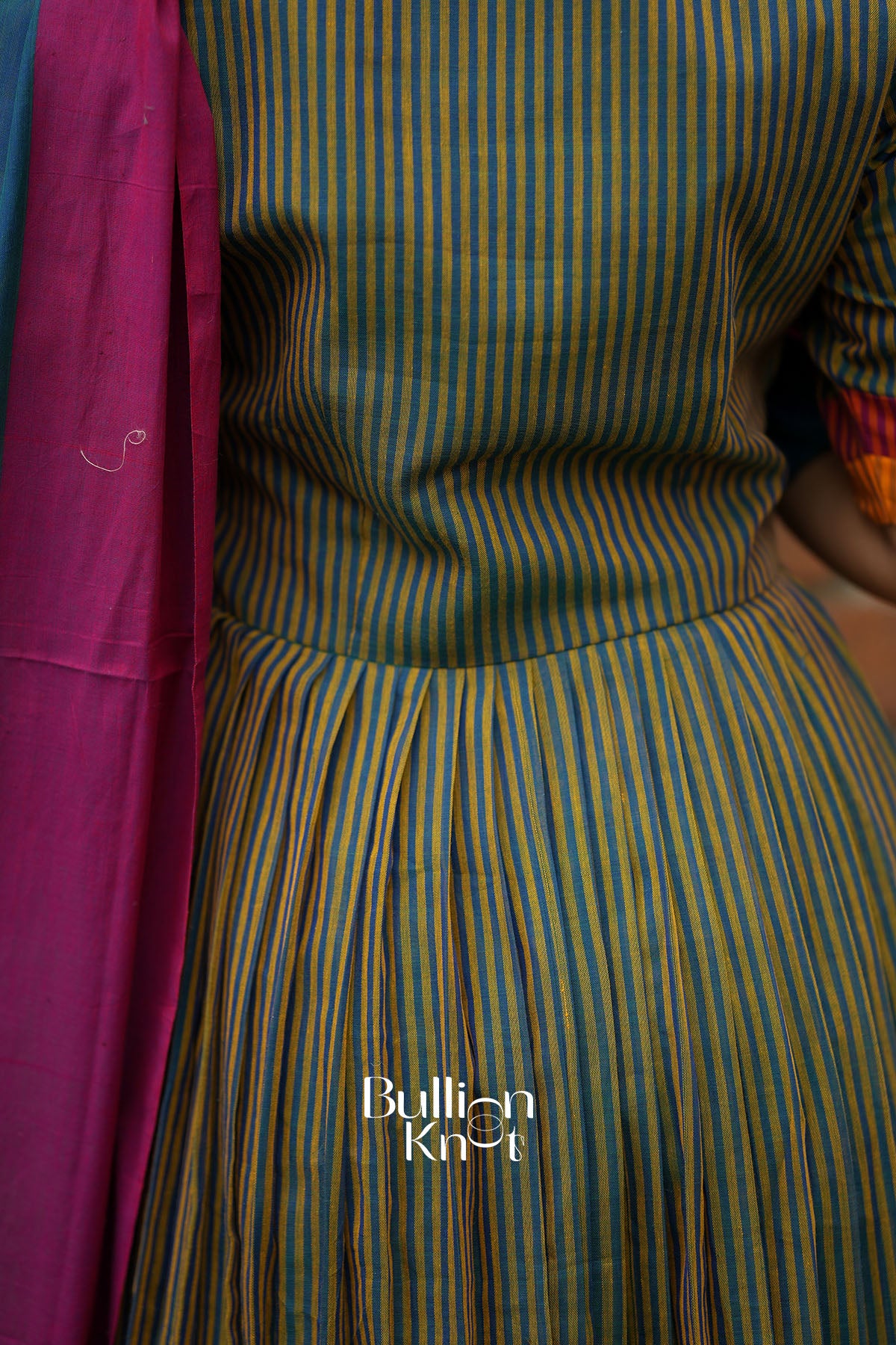 Virasat Teal Green Strip Handloom Kurta Set