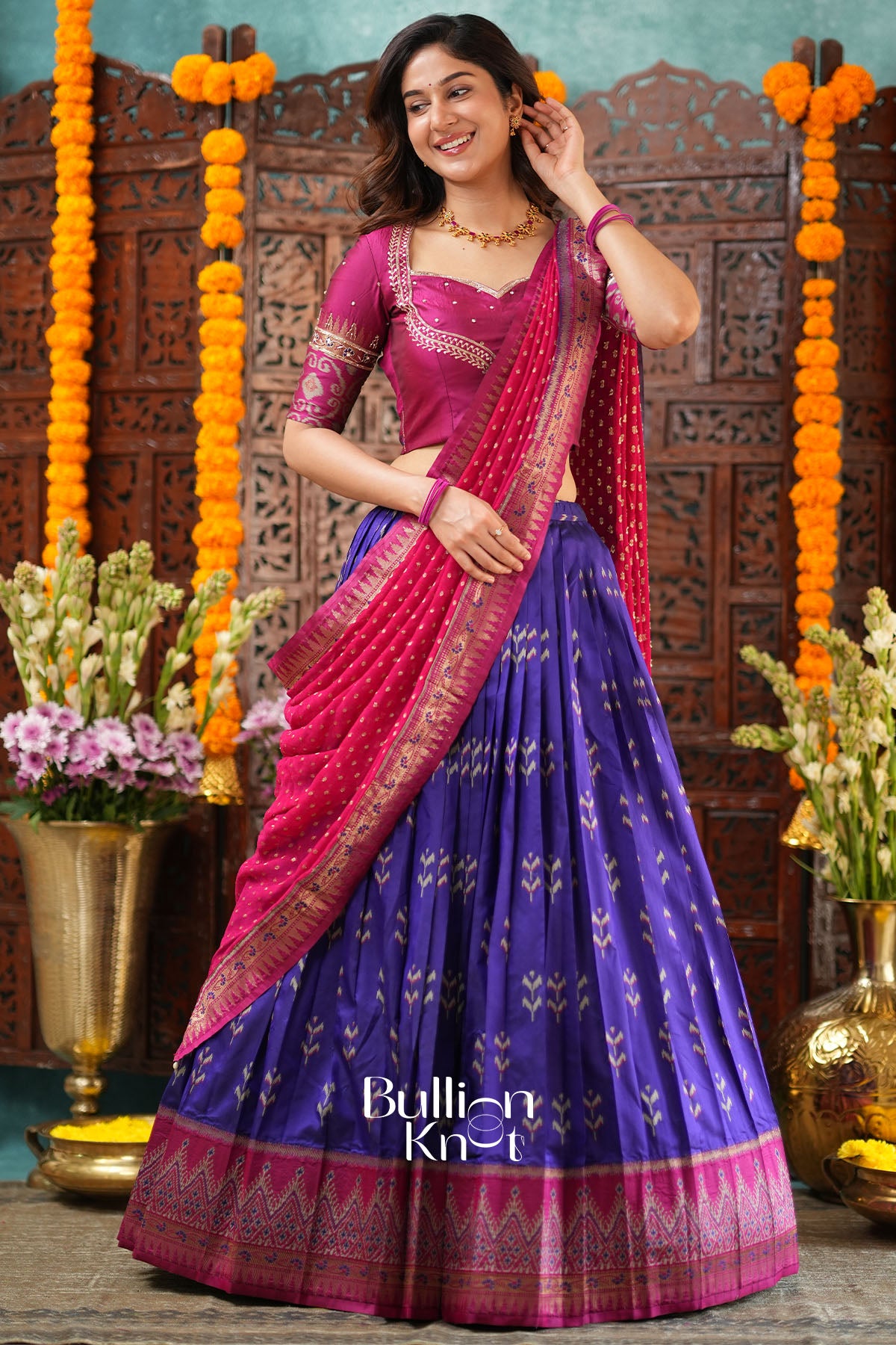 Bhargavi Blue ikkat soft silk Lehenga Set