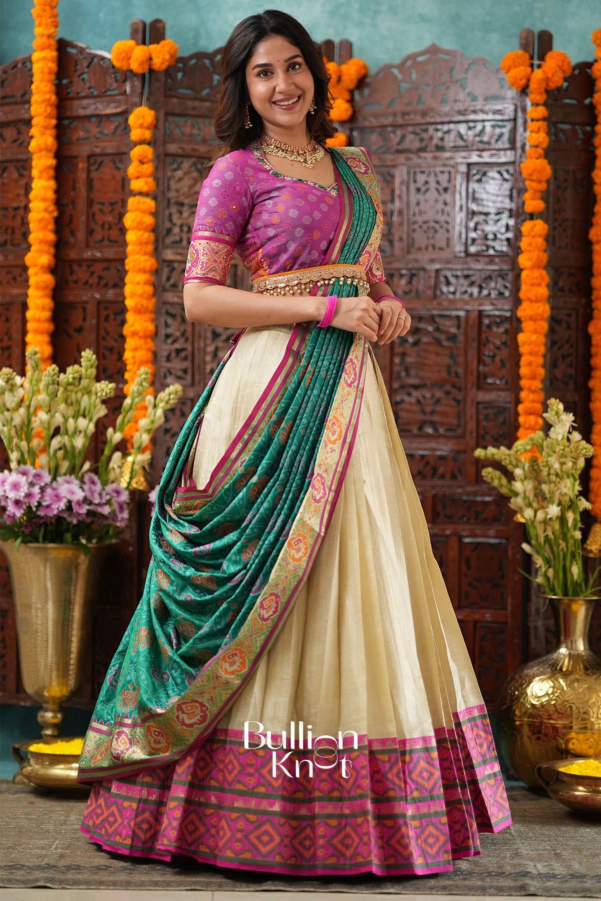 Pehraav Green Rani 2 IN 1 Lehenga Set With Belt