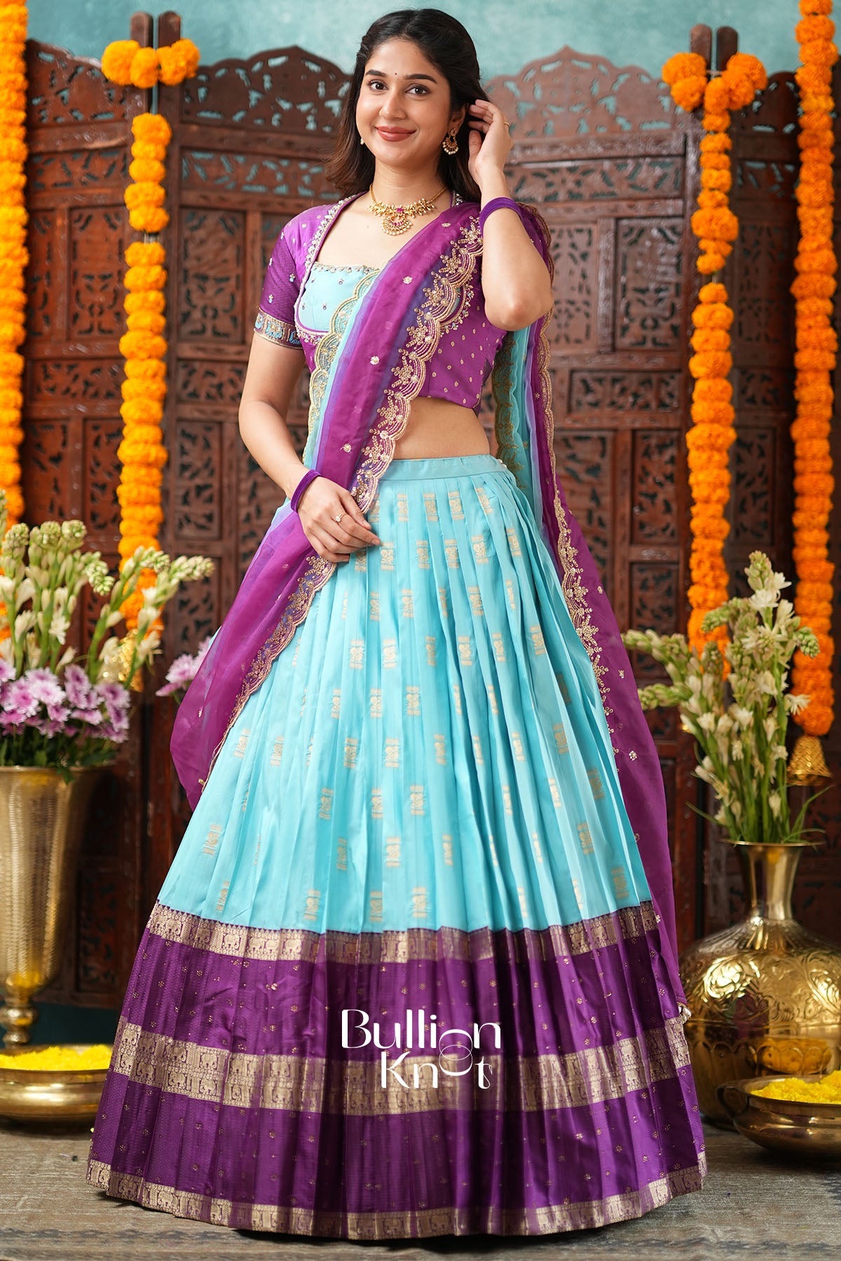 Dhaitri Sky Blue Gadwal Lehenga Set