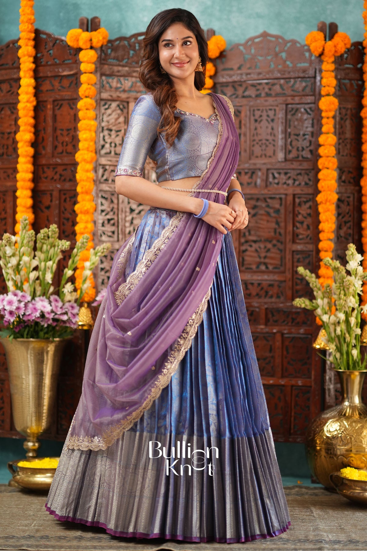 Chestha Tissue Zari Purple Lehenga Set