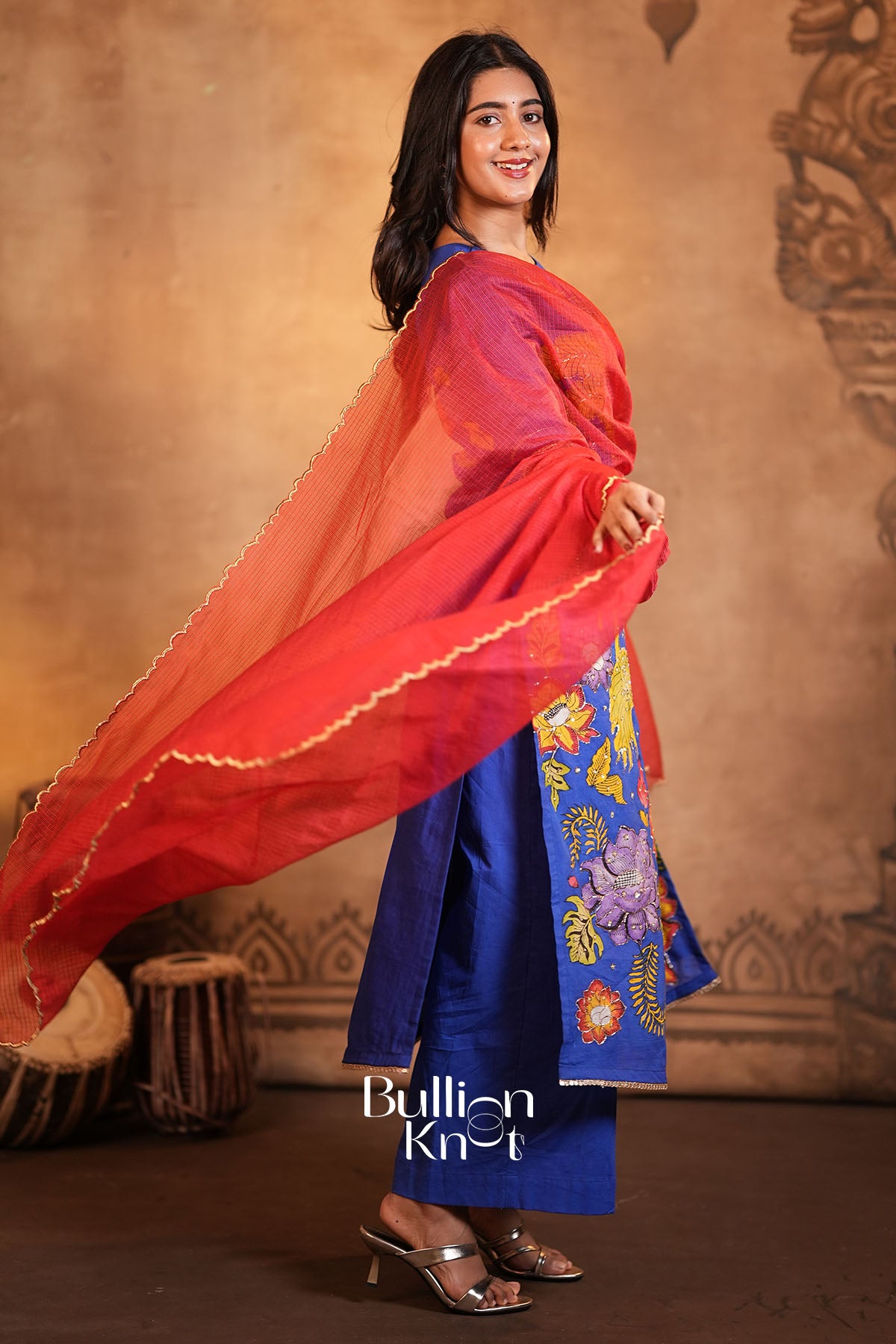 Neela Pan Kalamkari Royal Blue Suit Set