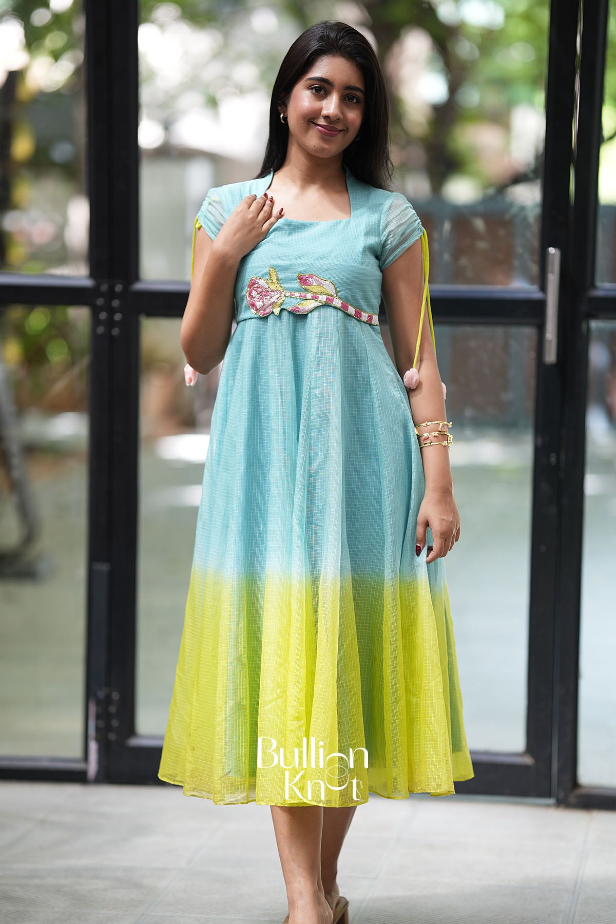 Aqua Zyra Kota Doria Handwork Midi Dress